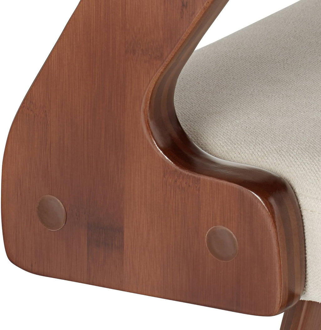Walnut Bamboo Swivel Stool Brown 26 1/2" High Ivory Velvet Upholstered Cushion with Backrest Footrest M176