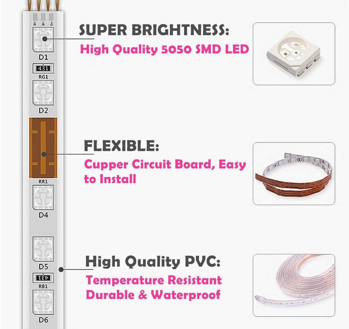 RGB LED Strip Light, Waterproof Multi Colors Dimmable SMD5050 LED Rope Light Y133