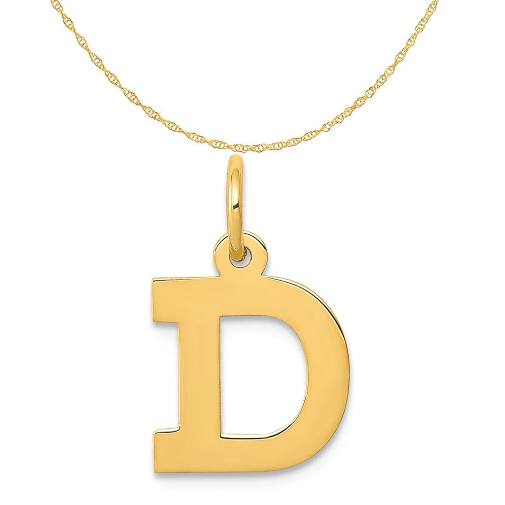 14K Yellow Gold Block Letter D Initial Pendant Charm with Rope Chain Necklace 16'' D759001