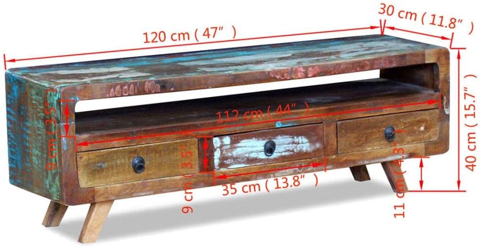 Vintage TV Stand with 3 Drawers Solid Reclaimed Wood Y937182