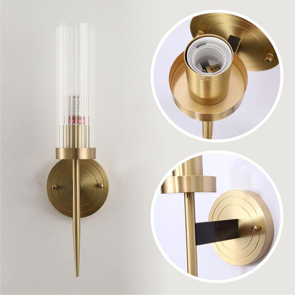 Modern Wall Sconce Clear with Crystal Cylindrical Lampshade 1-Light Brass 2Pack T4025