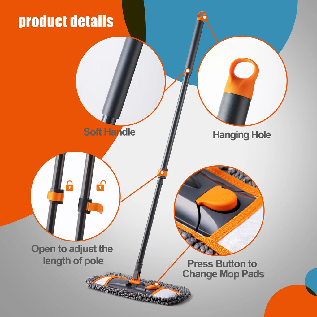 Dust Flat Mop with 3 Microfiber Mop Pads T140297