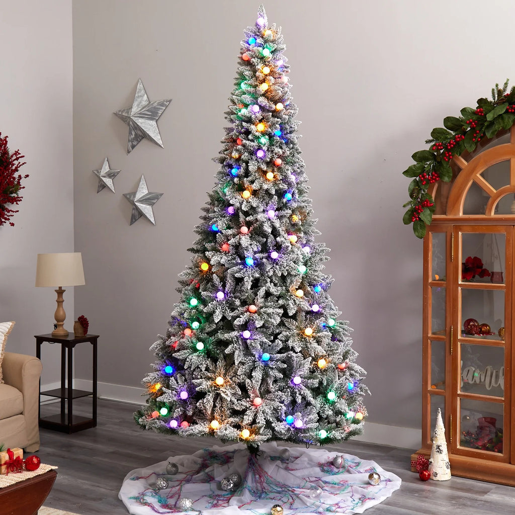 9.5Ft. Artificial Christmas Tree With 150 Multi Color Globe Bulbs And 2297 Bendable Branches F675850