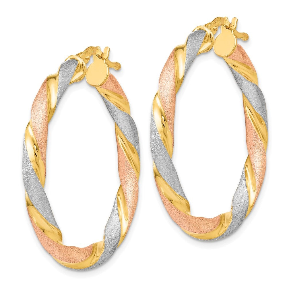 Tri-color Gold Twisted Hinged Hoop Earrings F872