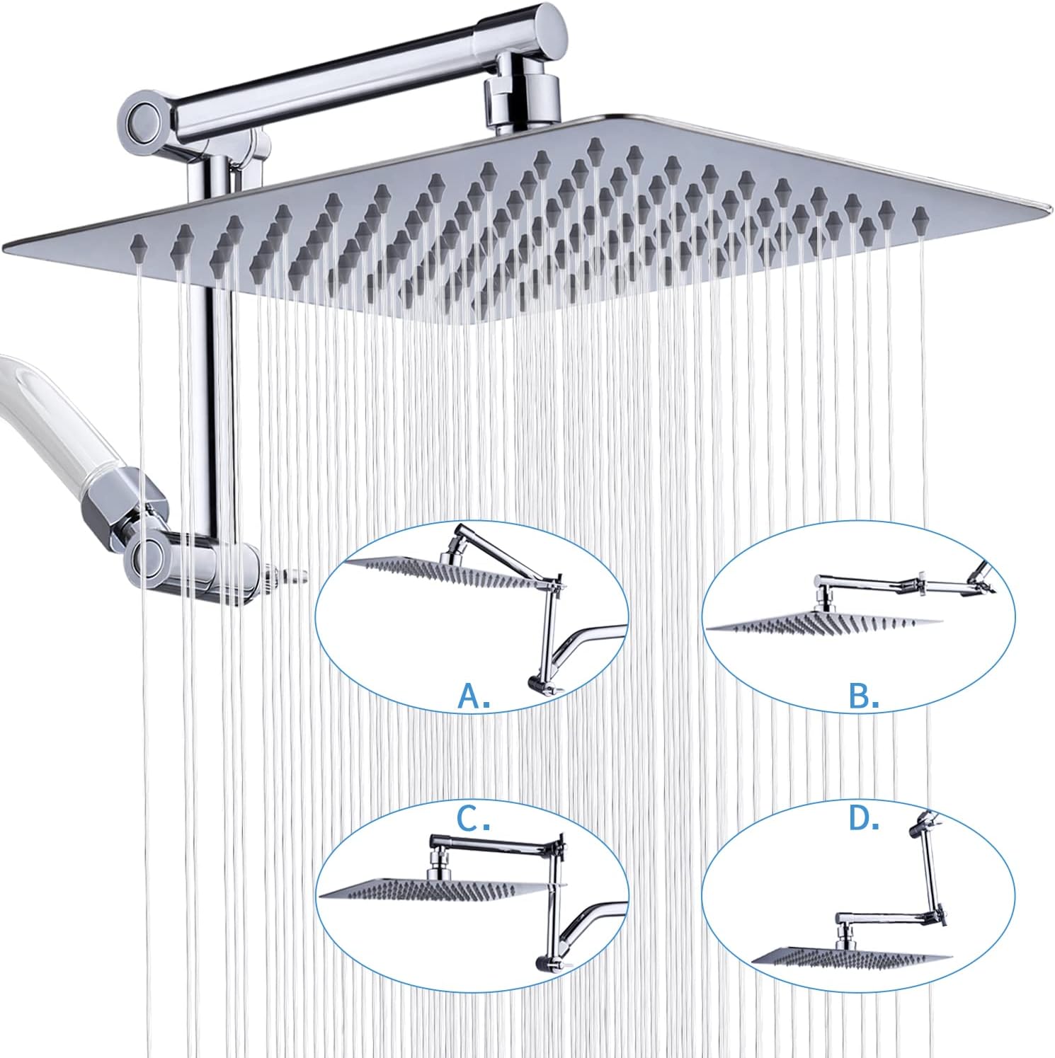 Chrome 10 Inch Rain Shower Head with 13" Adjustable Extension Arm, Pack of 2 N386262