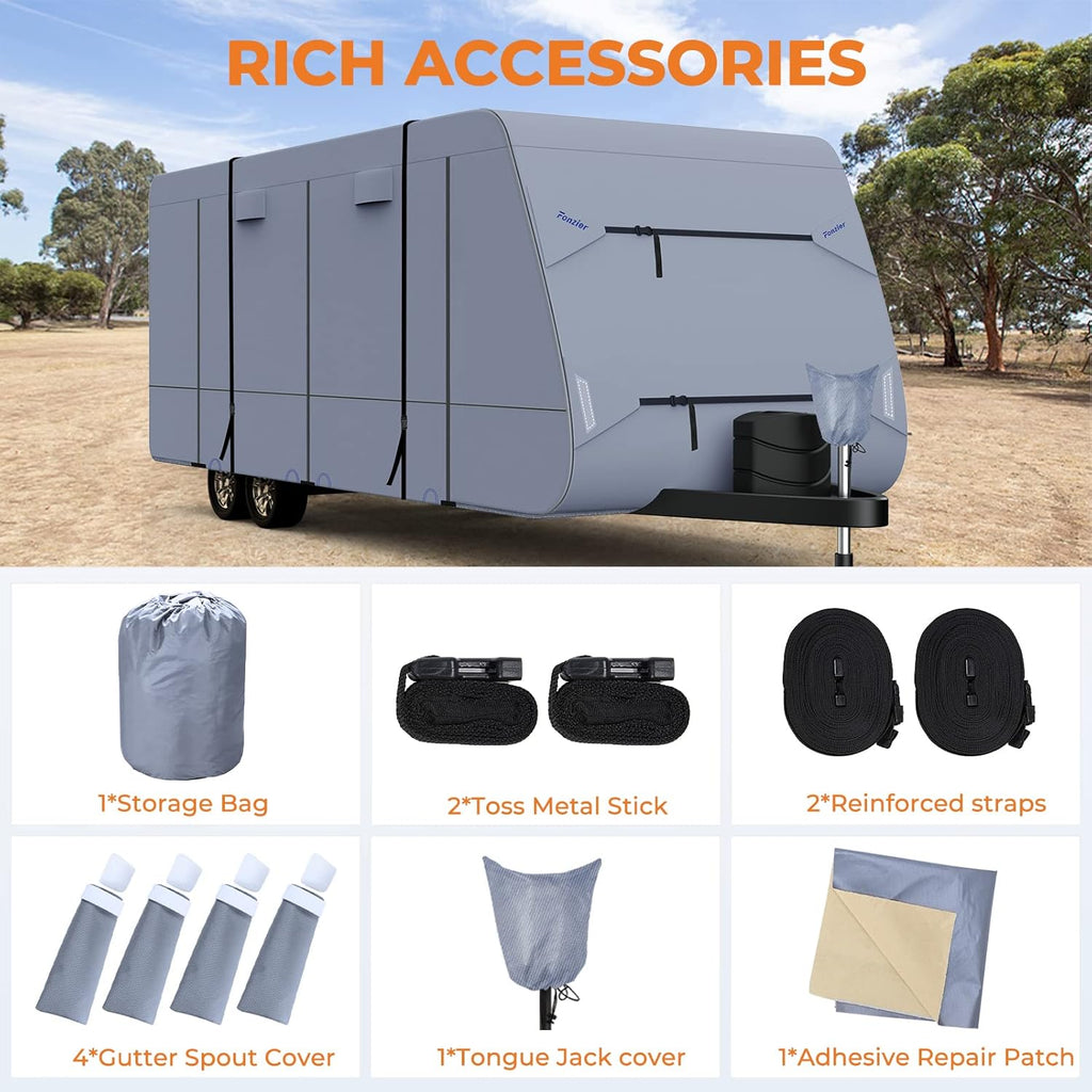 Waterproof 210D Travel Trailer RV Cover with 4 Gutter Spout Covers L51097