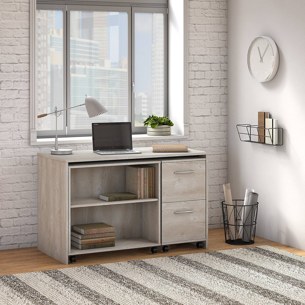 Washed Gray Small Desk with Mobile File Cabinet and Bookcase R334023