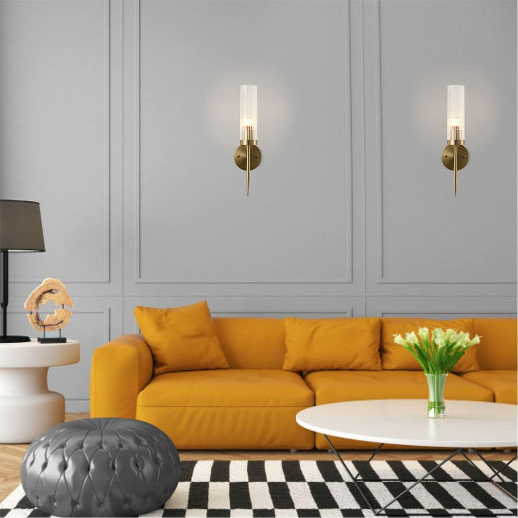 Modern Wall Sconce Clear with Crystal Cylindrical Lampshade 1-Light Brass 2Pack T4025