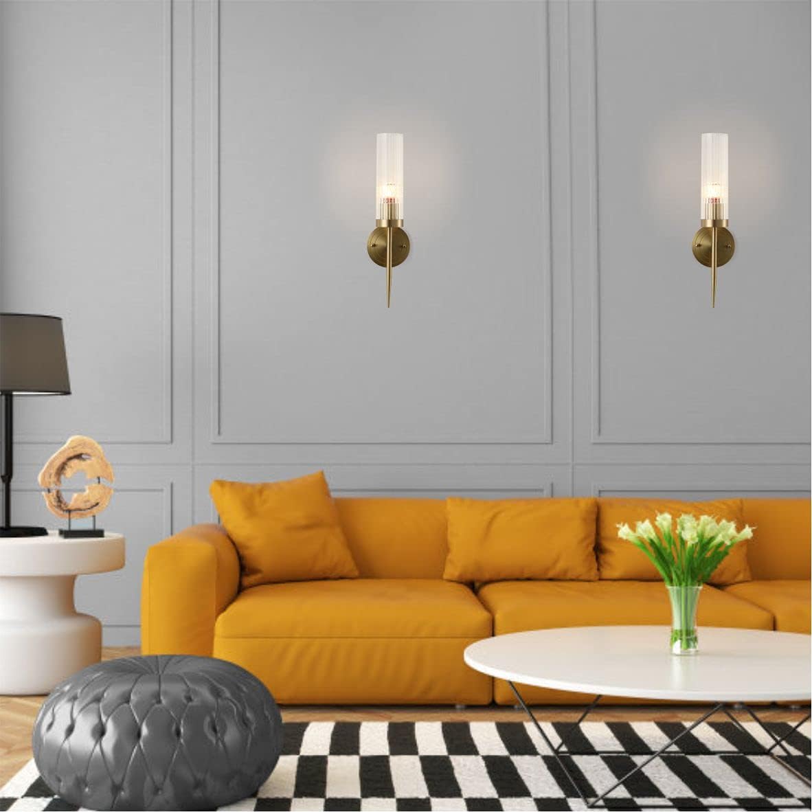 Modern Wall Sconce Clear with Crystal Cylindrical Lampshade 1-Light Brass 2Pack T4025