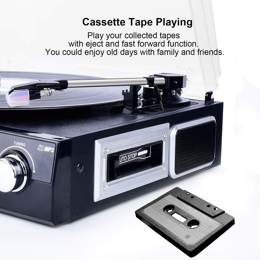 Bluetooth Record Player with Stereo Speakers, AM/FM Radio, Remote Control, Black, Pack of 2 C183671