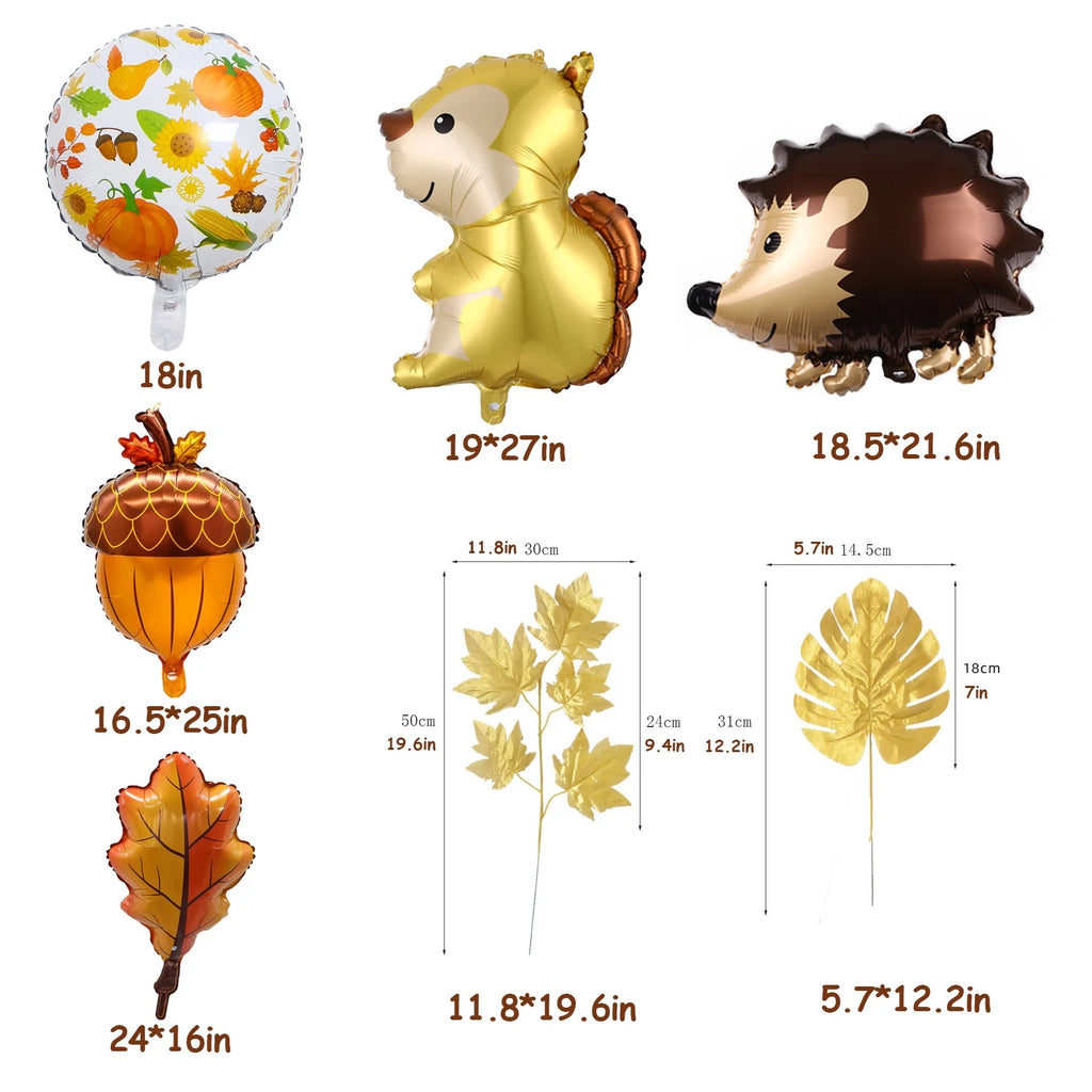 Orange Brown Gold Balloons Arch Garland Kit with Maple Leaves B860082