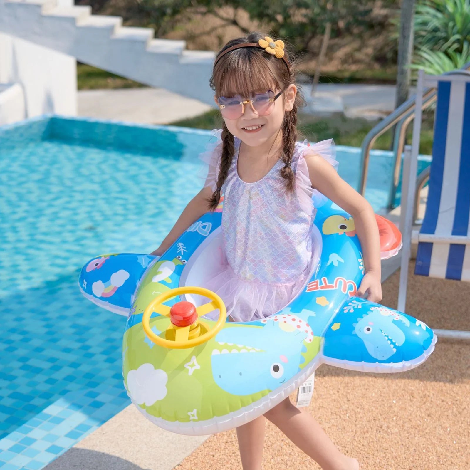 Inflatable Pool Float Ring with Steering Wheel Horn for Kids G71388