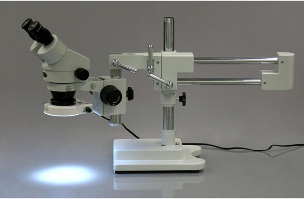Binocular Stereo Zoom Microscope, 3.5X-90X Magnification, LED Ring Light, Double-Arm Boom Stand O697279