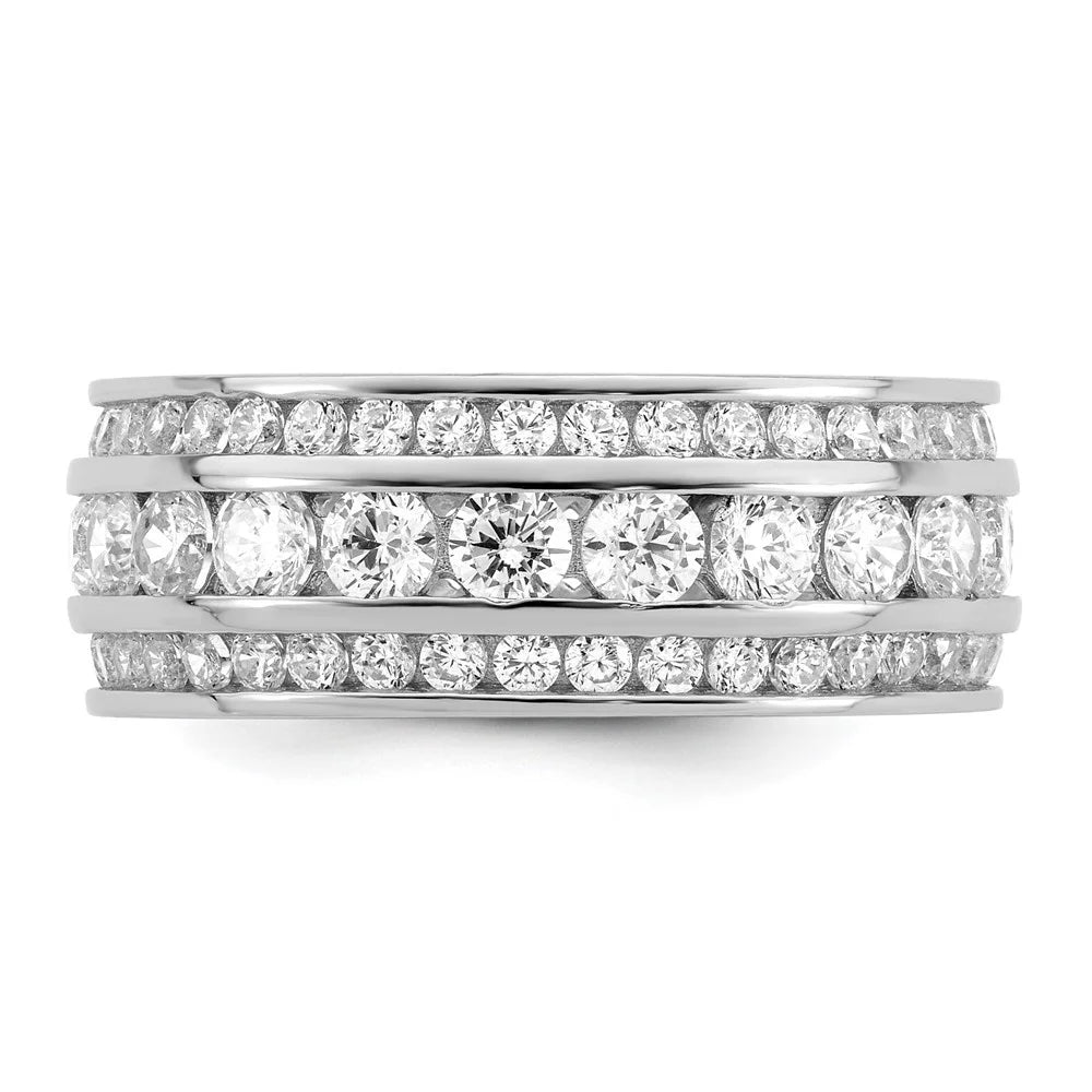 925 Sterling Silver Rhodium-plated CZ 3-row Eternity Ring Size 7 G450