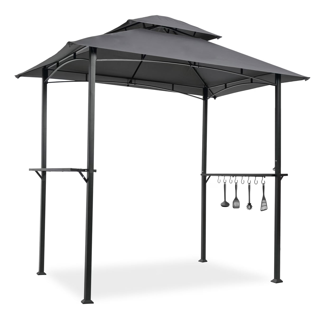Double Tier Steel Frame BBQ Grill Gazebo Canopy with Bar Counters Y645