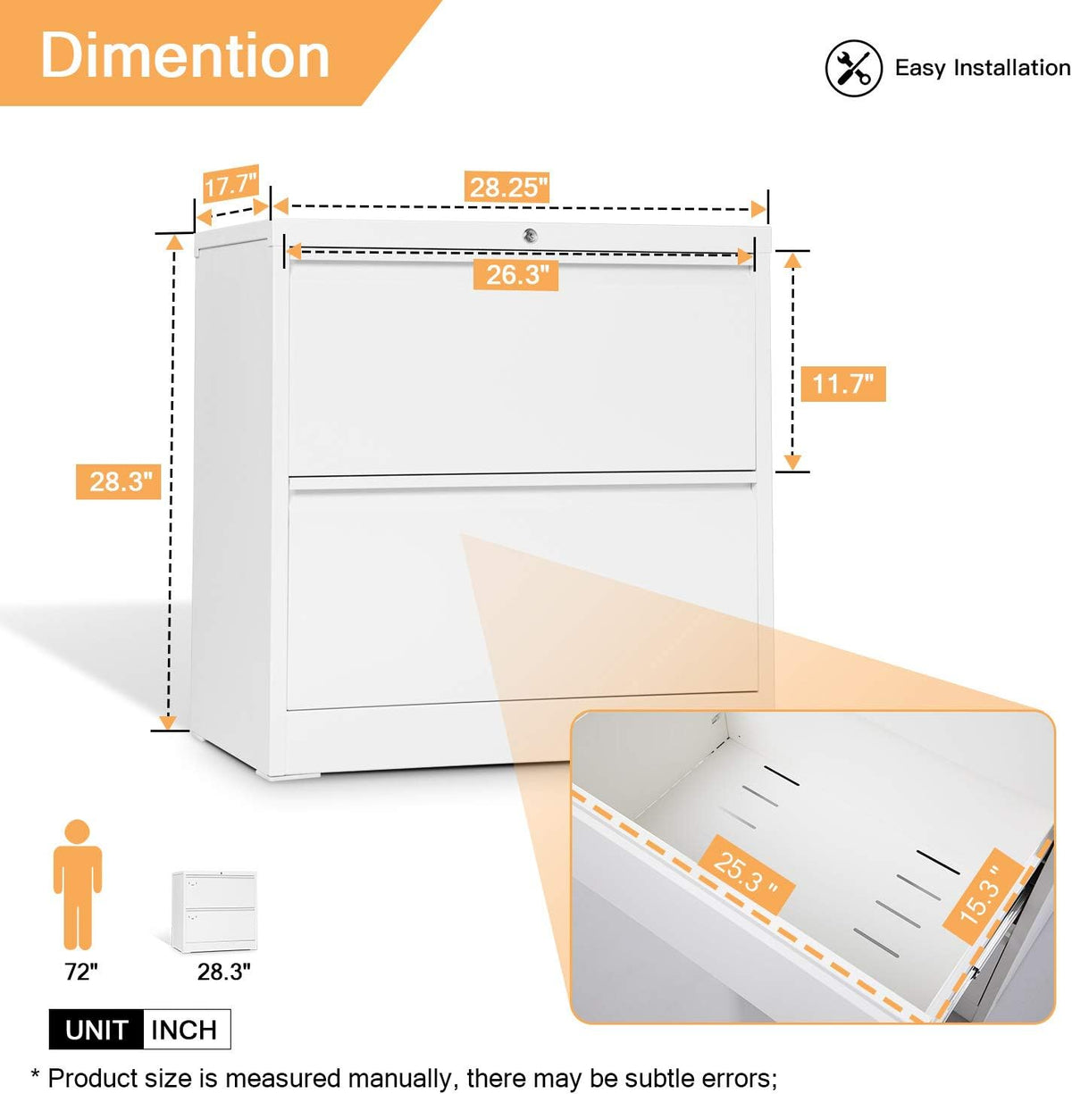 2 Drawer Metal Lateral File Cabinet with Lock F717