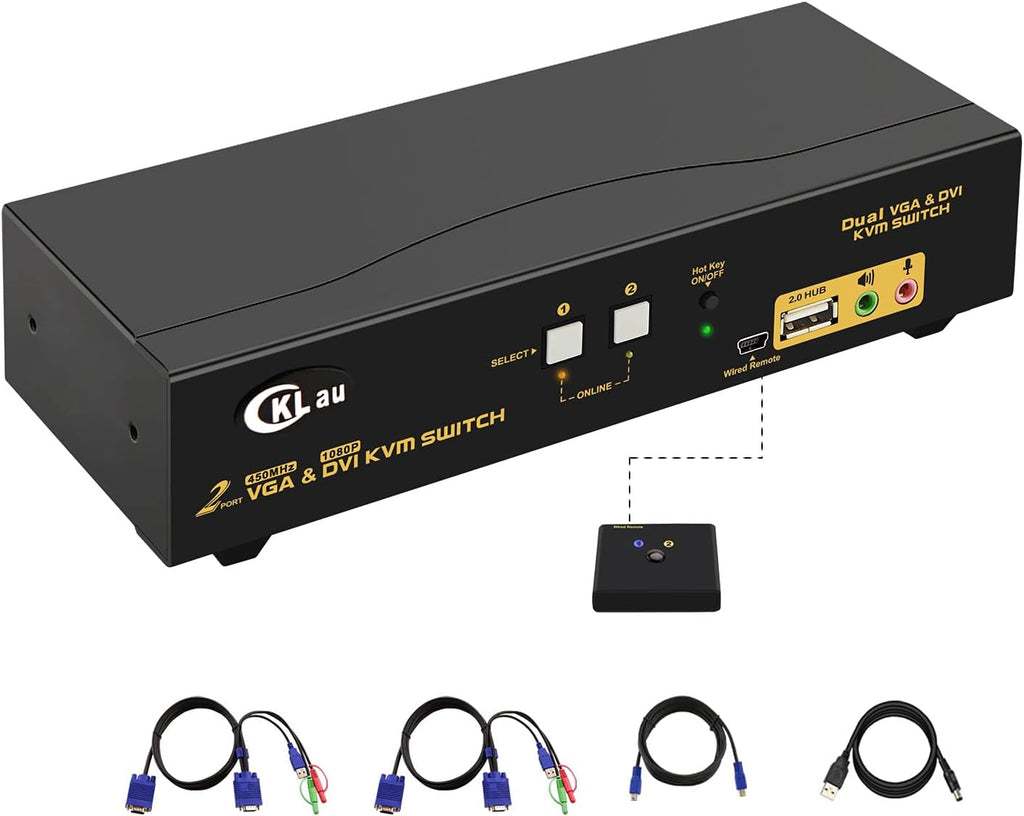 Dual Port Triple Monitor KVM Switch Displayport with Audio Output, USB 2.0 Hub and Cables T252921