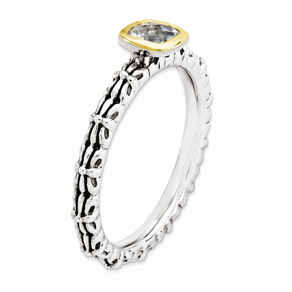 925 Sterling Silver & 14kt White Topaz Ring Size 8 R71808