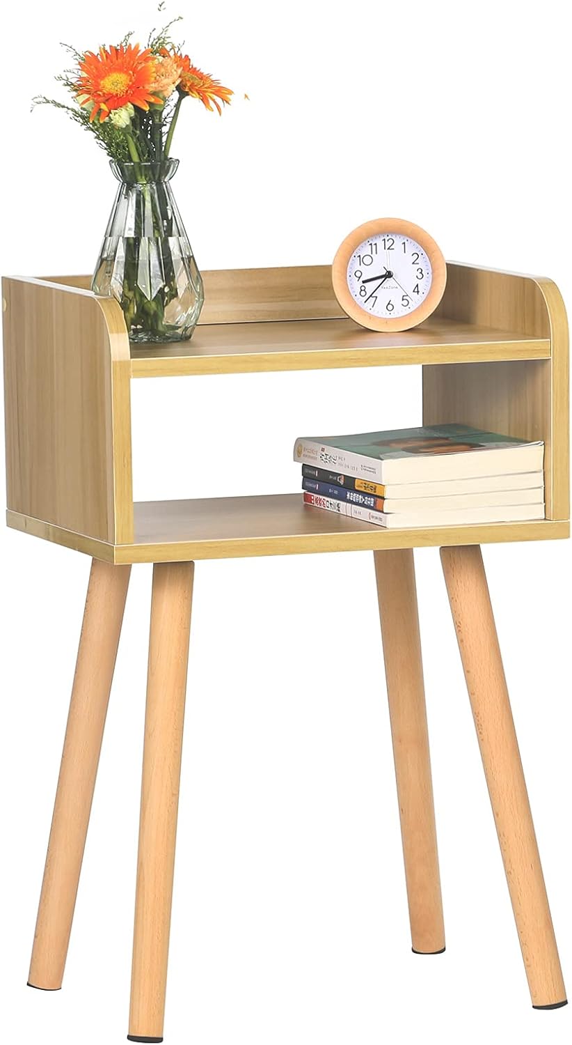 White Mid-Century Modern Nightstand with Solid Wood Legs W93505