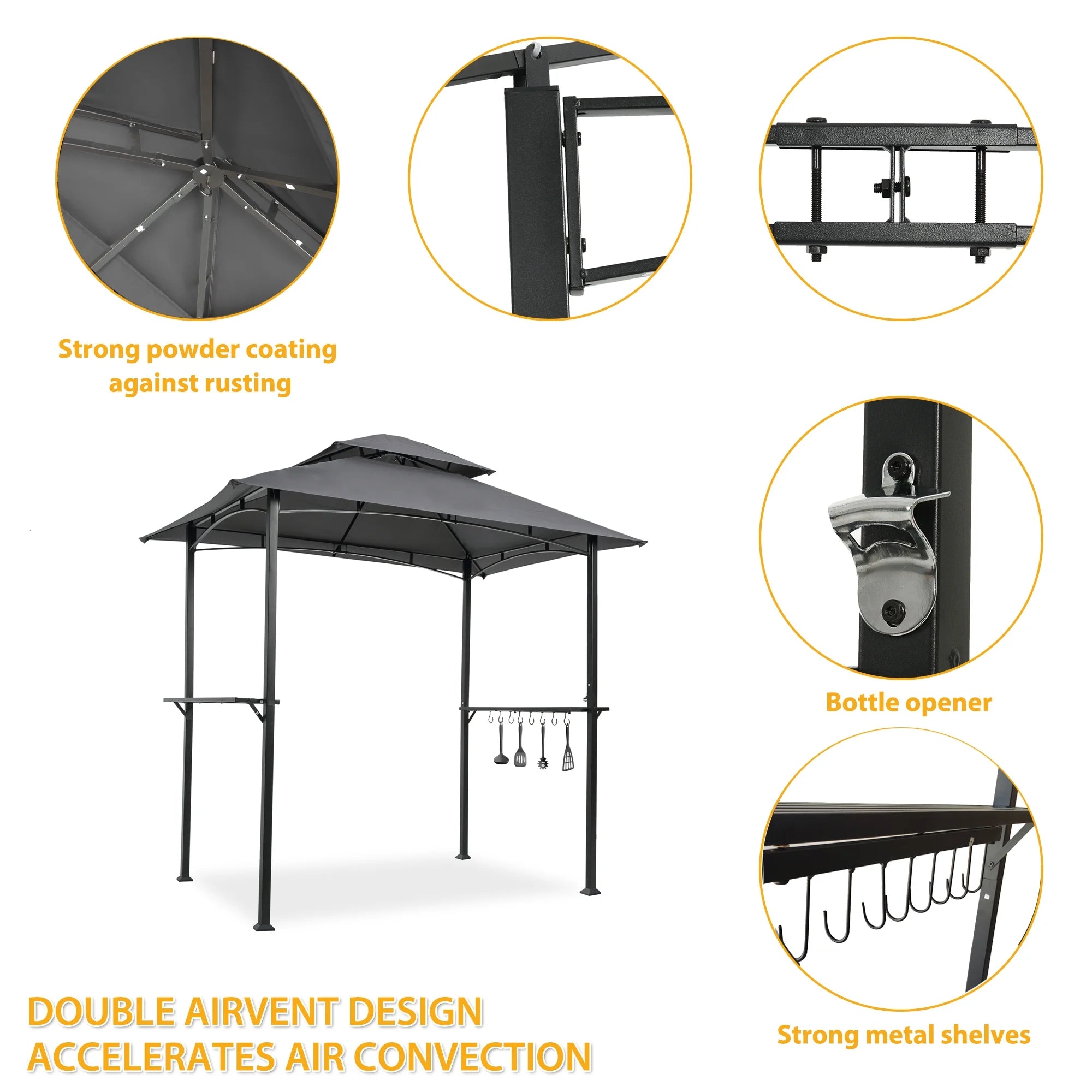 Double Tier Steel Frame BBQ Grill Gazebo Canopy with Bar Counters Y645