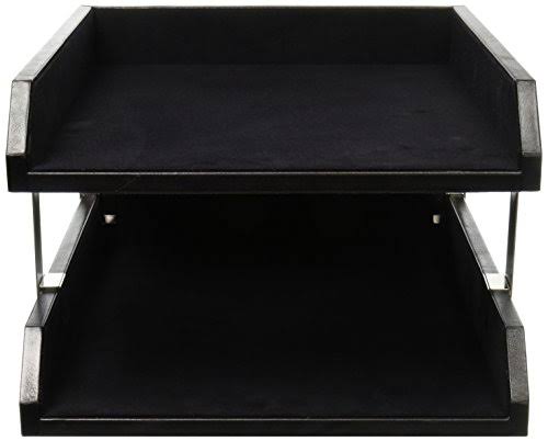 Black Leather Front Load Letter Trays with Gold Stacking Posts J180896