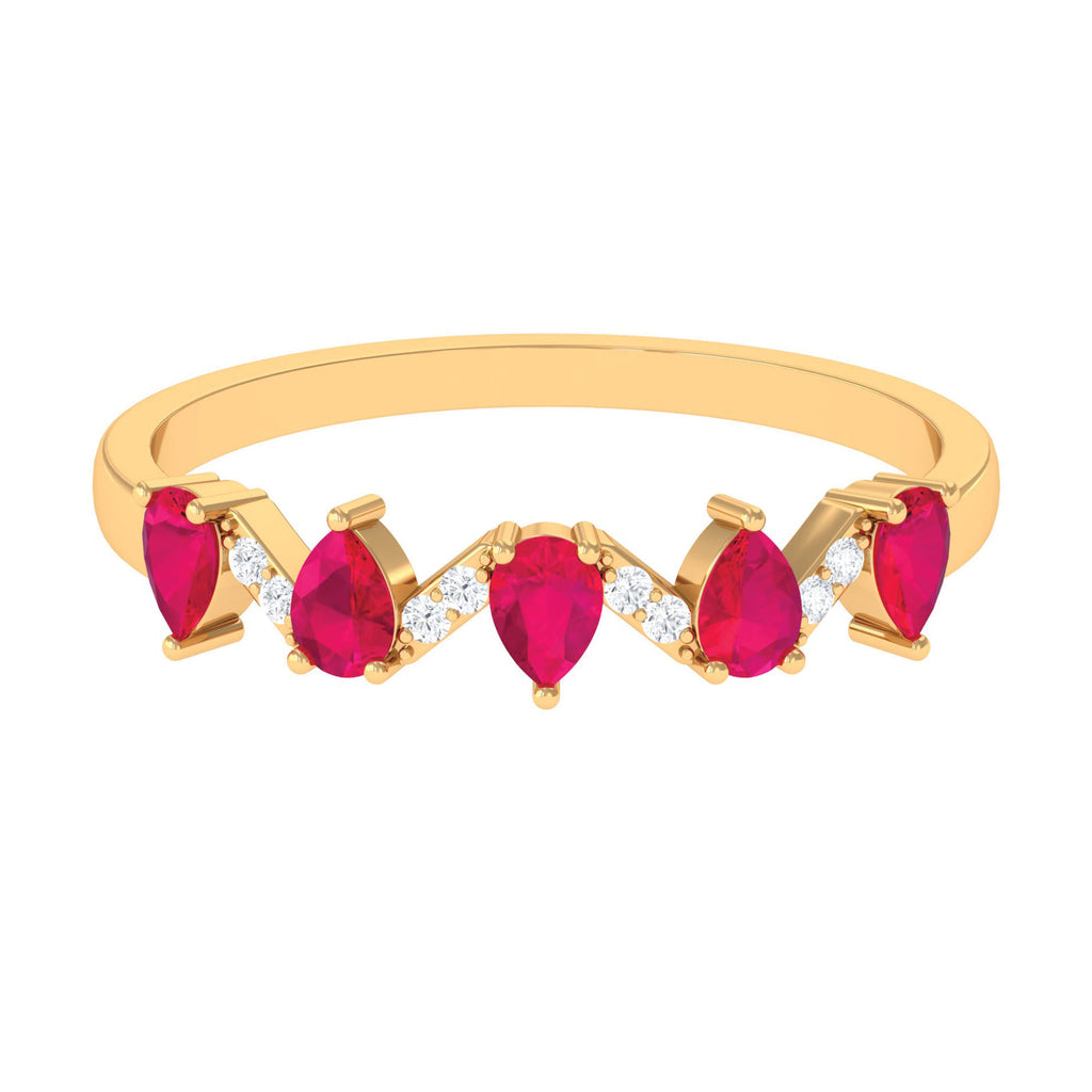 Pear Cut Ruby and Diamond Half Eternity Ring, 14K Yellow Gold, US 9.00 S4696