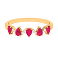 Pear Cut Ruby and Diamond Half Eternity Ring, 14K Yellow Gold, US 9.00 S4696