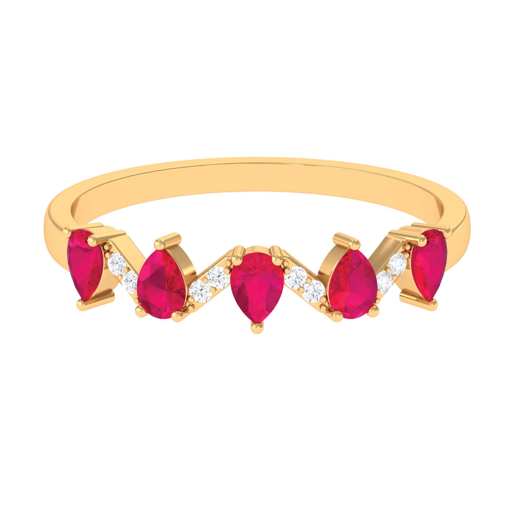 Pear Cut Ruby and Diamond Half Eternity Ring, 14K Yellow Gold, US 9.00 S4696