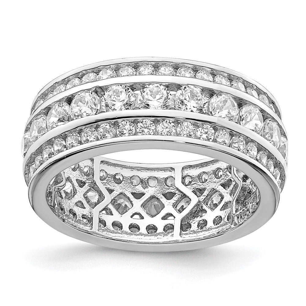 925 Sterling Silver Rhodium-plated CZ 3-row Eternity Ring Size 7 G450