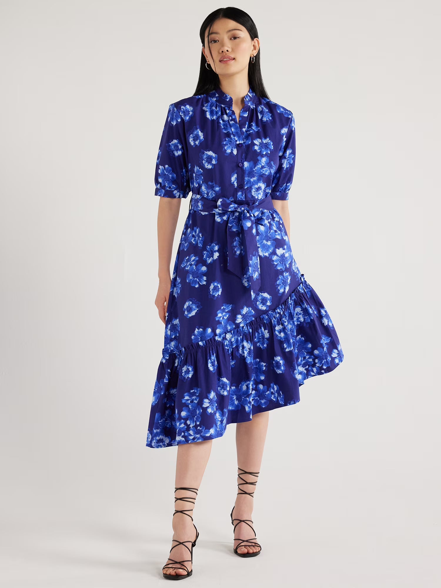 Asymmetrical Ruffle Midi Dress Y433