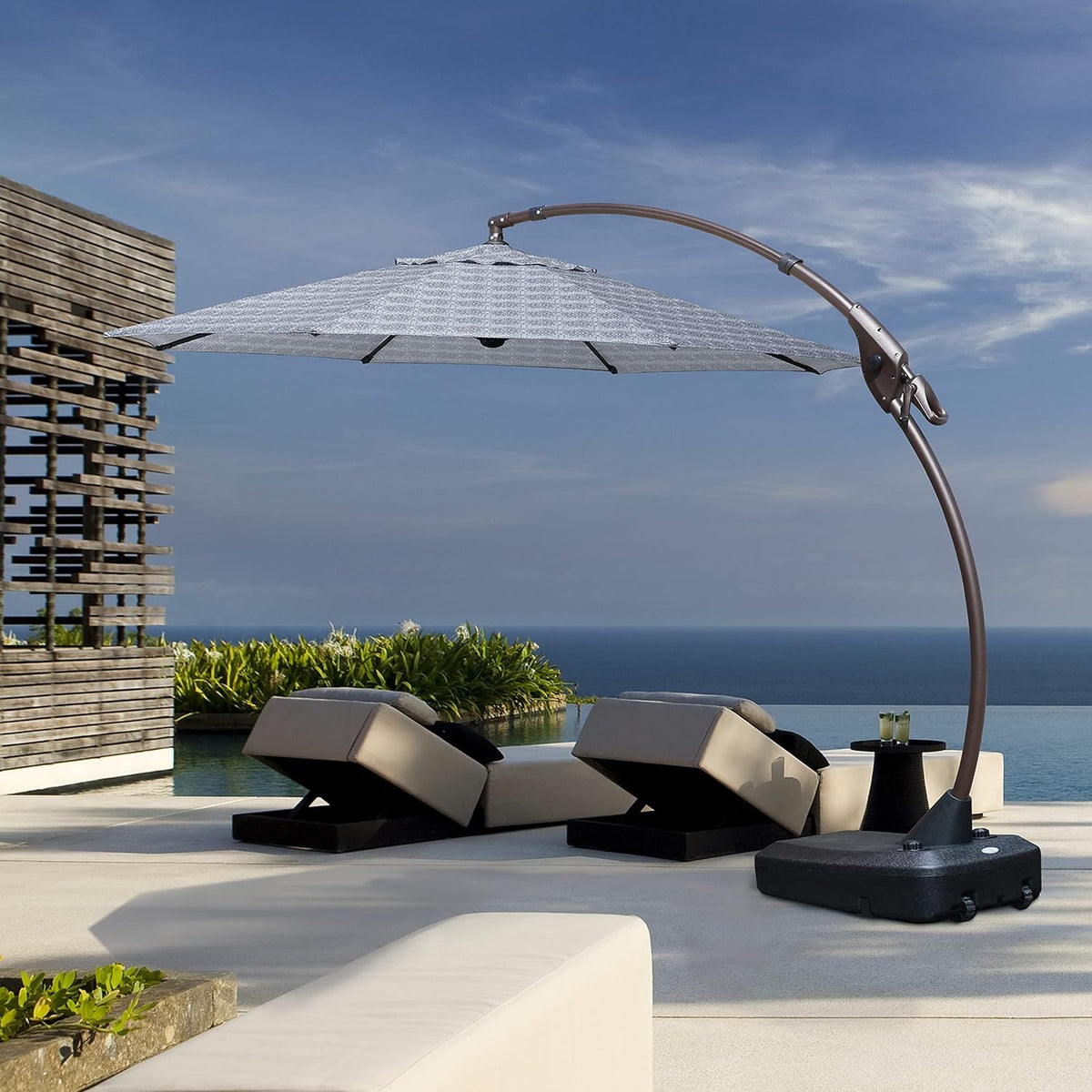 11 FT Curvy Aluminum Offset Cantilever Umbrella with Base Y348