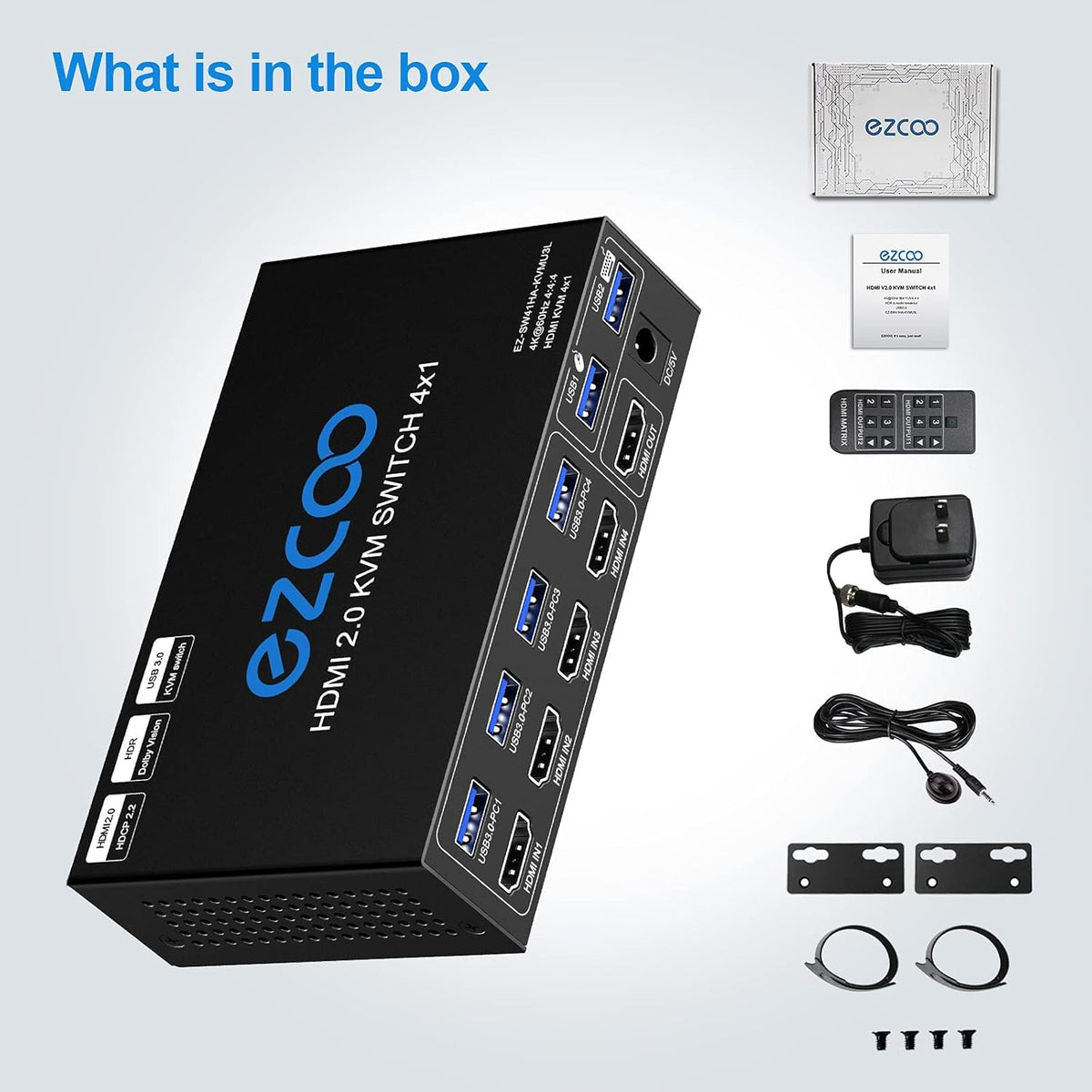 4-Port USB 3.0 KVM Switch HDMI 4K 60Hz with USB Peripheral Hub and IR Remote T79796