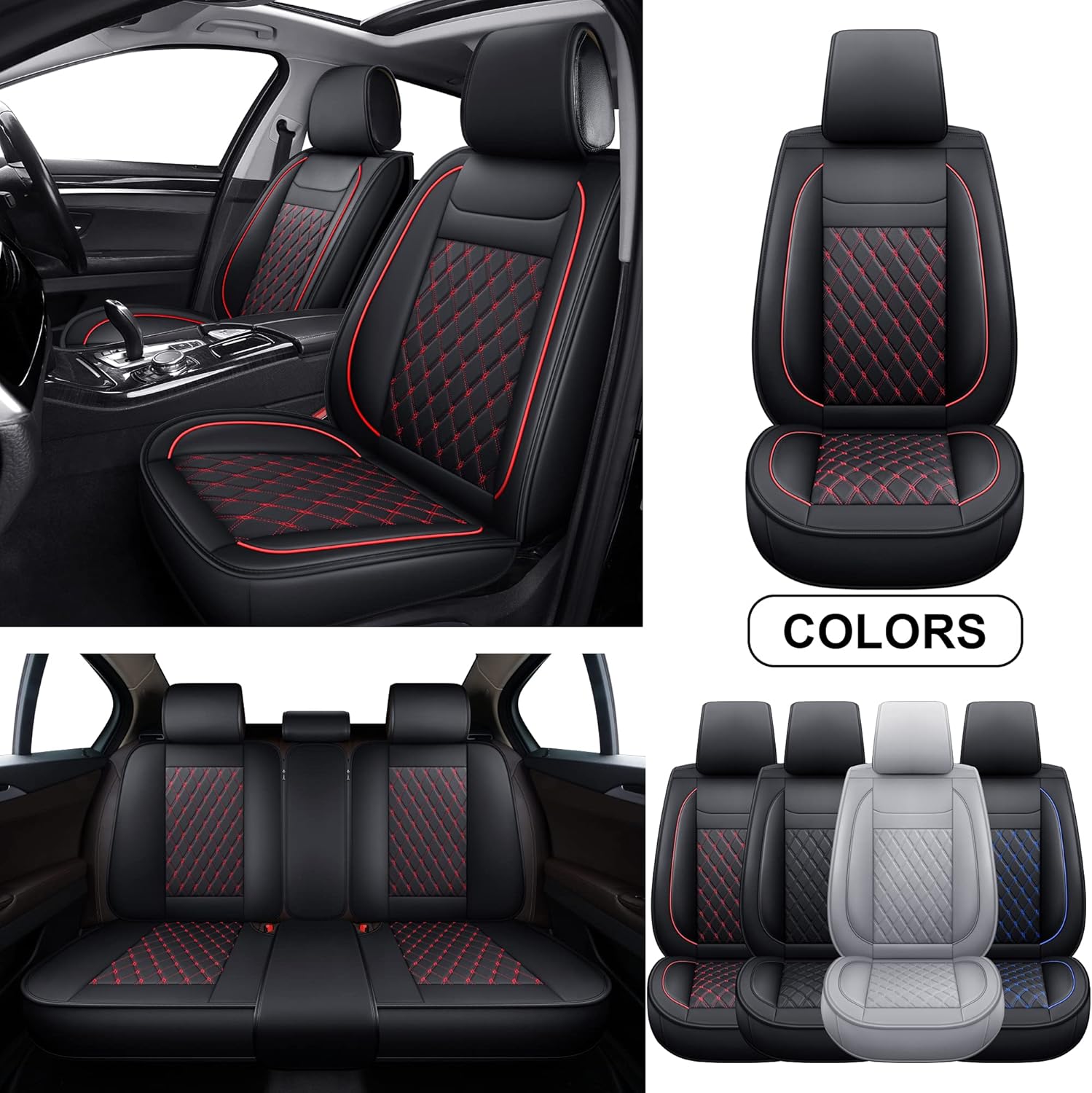 Black Faux Leather Front Car Seat Covers U4713