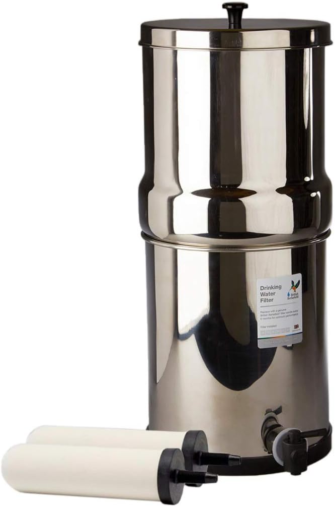 2.24 Gallon Stainless Steel Gravity-Fed Water Filter System with 2x Candle Filters O283831
