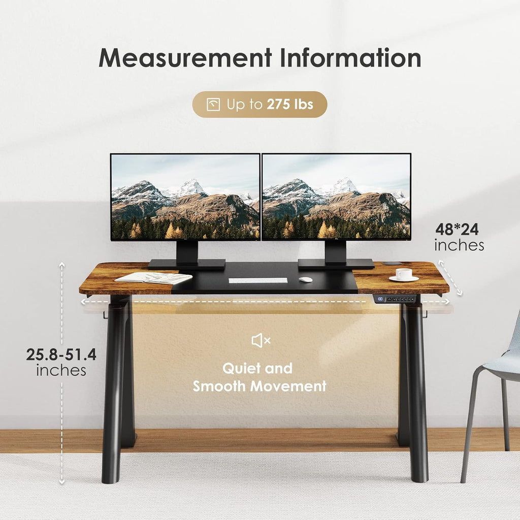 Electric Standing Desk with Solid Top, Adjustable Height, 48 x 24 G969802