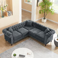 Grey Button Tufted Upholstered Chesterfield L-Shaped Sofa E500