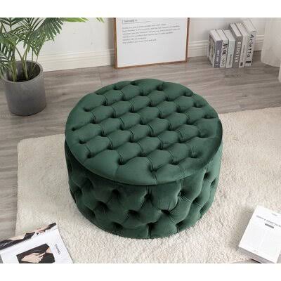 Green Velvet Round Storage Ottoman U485