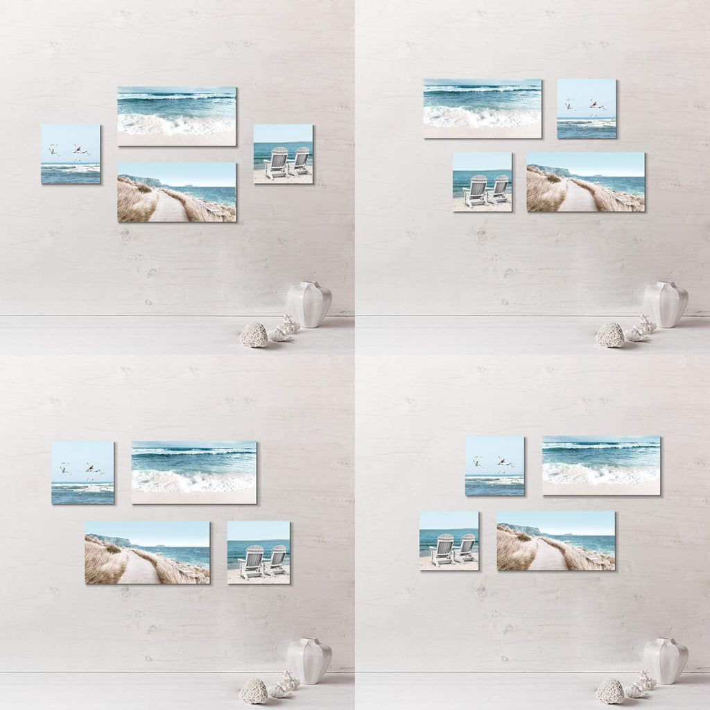 Beach Chairs & Seagulls Canvas Wall Art Print (12''x12''x2pcs+24''x12''x2pcs) F8088