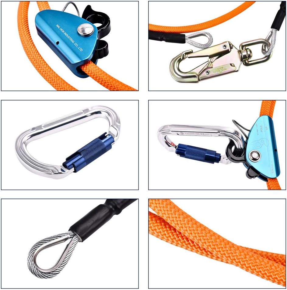 Steel Wire Core Flip Line Kits with Triple Lock Carabiner Adjuster, Adjustable Lanyard, Cut Resistant, 1/2x8ft, Pack of 2 A4954