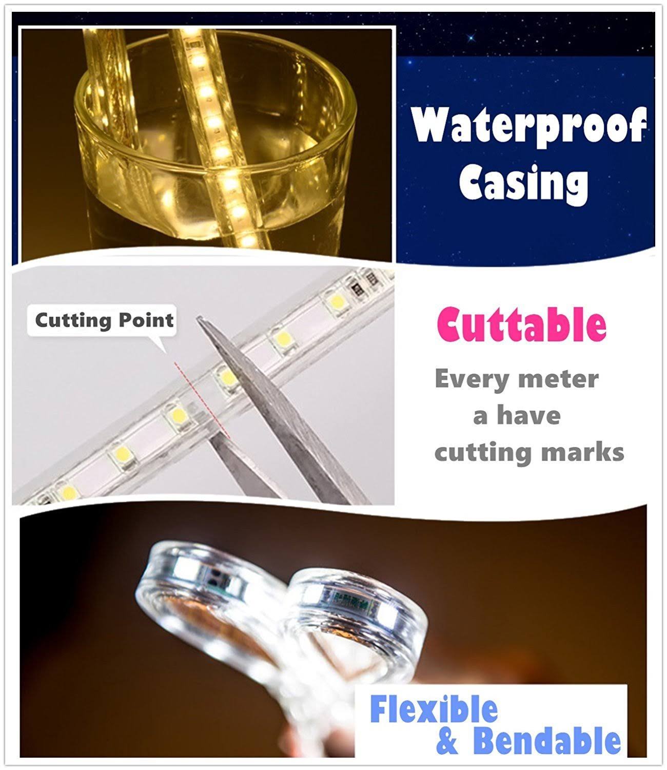 RGB LED Strip Light, Waterproof Multi Colors Dimmable SMD5050 LED Rope Light Y133