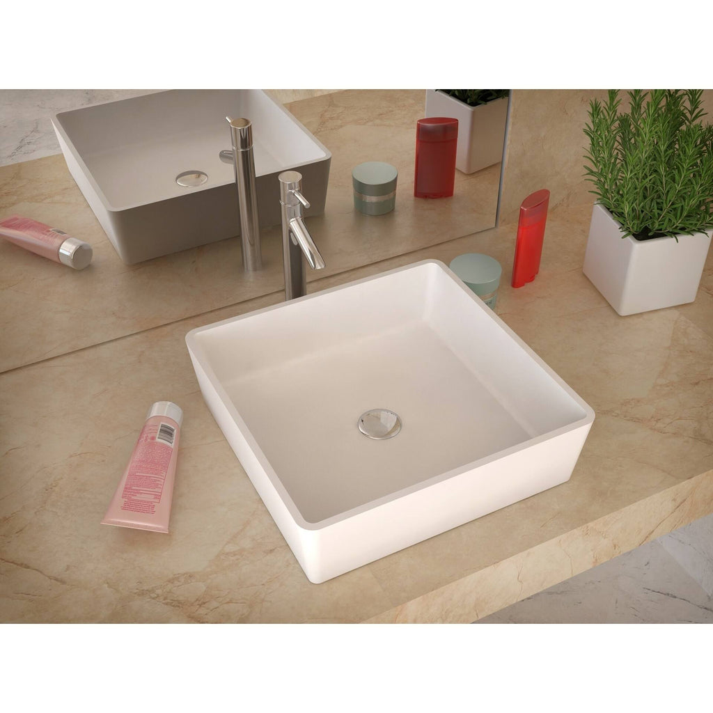 Matte White Solid Surface Vessel Sink with Pop Up Drain R9925