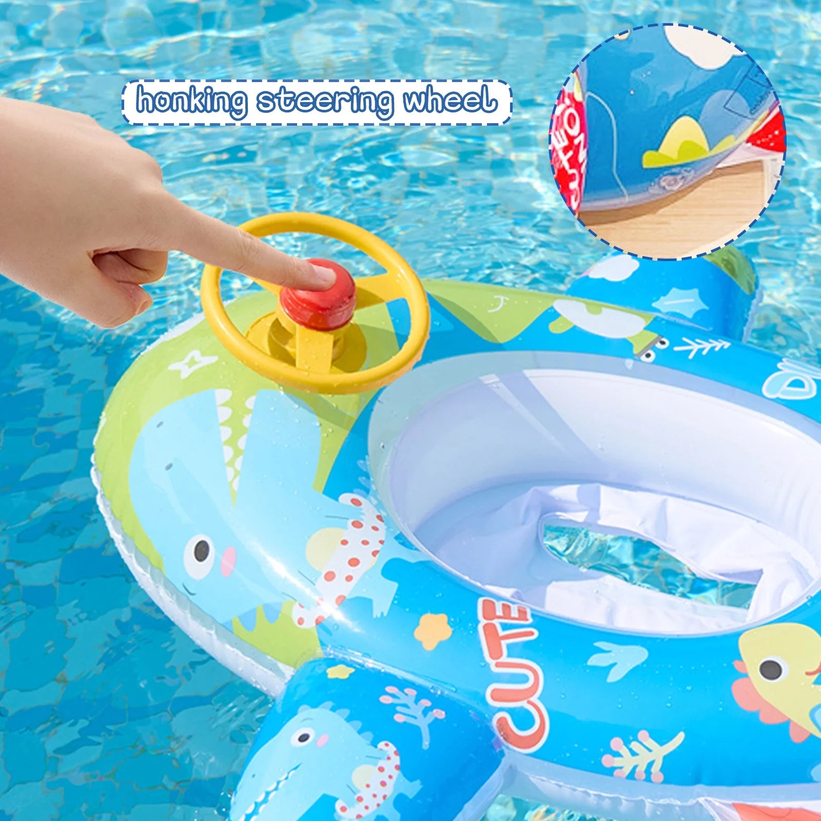 Inflatable Pool Float Ring with Steering Wheel Horn for Kids G71388